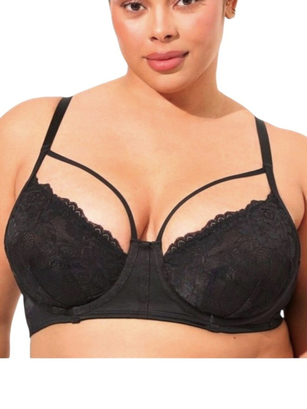 Torrid Satin Lace Retro Underwire Strappy Black Bra